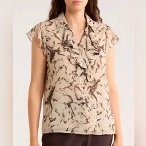 Calvin Klein Beige and Brown Floral Blouse